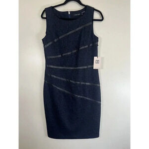 Ivanka Trump NWT Navy Blue Black Leather detail Sheath Dress New Women size 10
